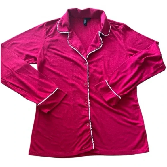 Cynthia Rowley 2pc Long PJ’s in Candy Apple Red w/White Embroidered Piping - SM - Picture 2 of 12